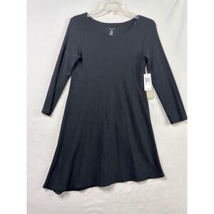 Joan Vass Studio Dress Womens Small Black Asymmetrical Hem Long Sleeve Cotton